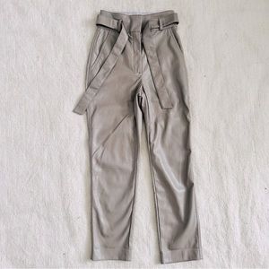 Sz 00 Aritzia BABATON Straight Leg Vegan Leather High Rise Tie-Belt Pants